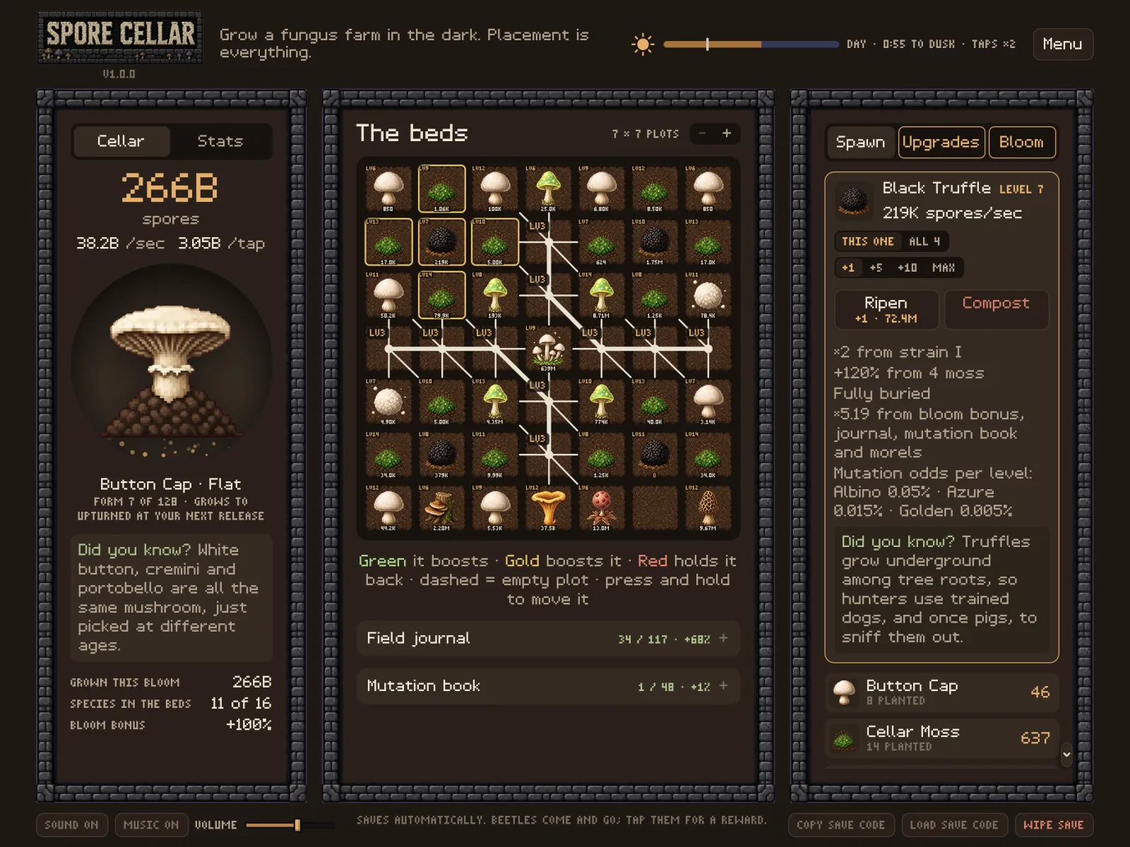 A mid-game cellar by day with a Black Truffle selected