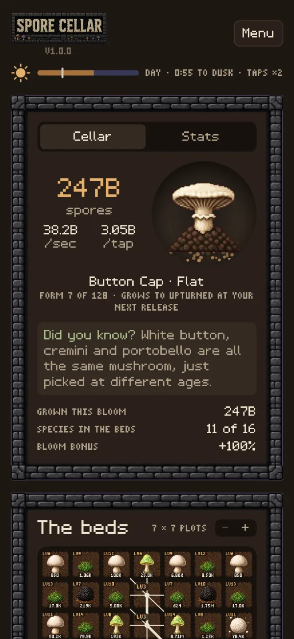 Spore Cellar on iPhone: the mother cap and spore counter